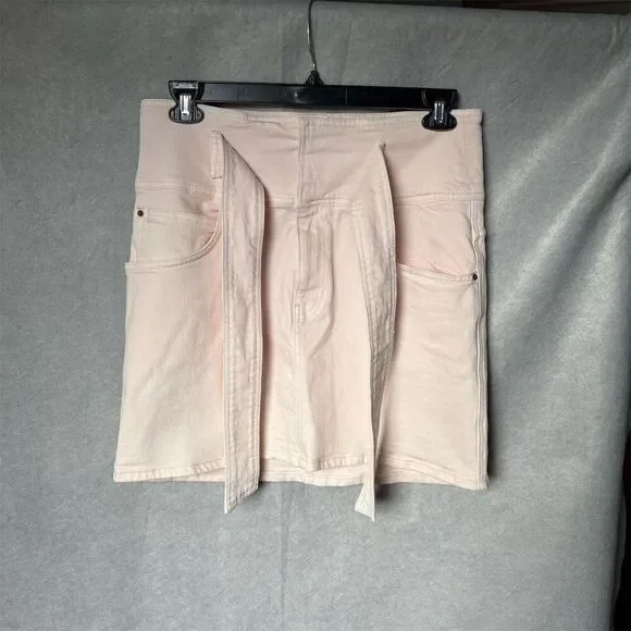 Rebecca Minkoff l Pink Denim Mini High Rise Skirt Size L Tie-Front Casual - Picture 3 of 6